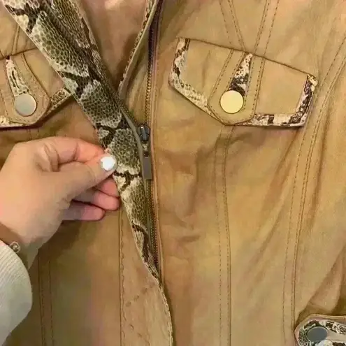 Etcetera tan leather snakeskin jacket sz 2 preppy moto 90s fall winter *flaw