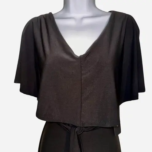 Bebe  Black Belted Romper‎ Draped Front Slit Cap Sleeves NWT $89 Size 6 - Image 3