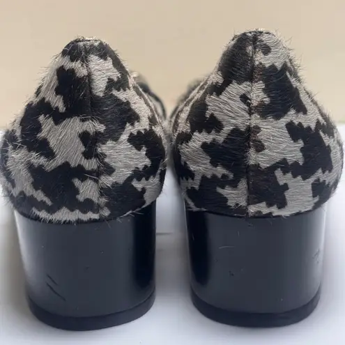Alfani Grayce Houndstooth Pony Hair Leather Pumps Size 7.5M Black Buckle Heel