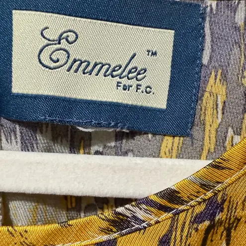 Emmelee For F.C. Yellow Abstract Print Mini Dress Cottagecore Artsy Summer Dress