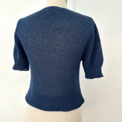 Vintage Casual Corner Blue Knit V Neck Short Sleeve Top Pullover XS/S