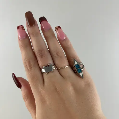 Vintage Turquoise Stone Blue White Colorblock Diamond Shaped Statement Ring Multiple