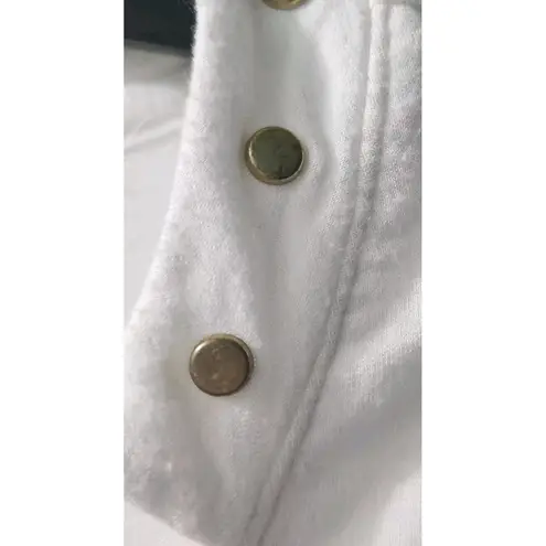 Democracy Blouse Sheer Sleeve Gold Studded V Neck Top Size L