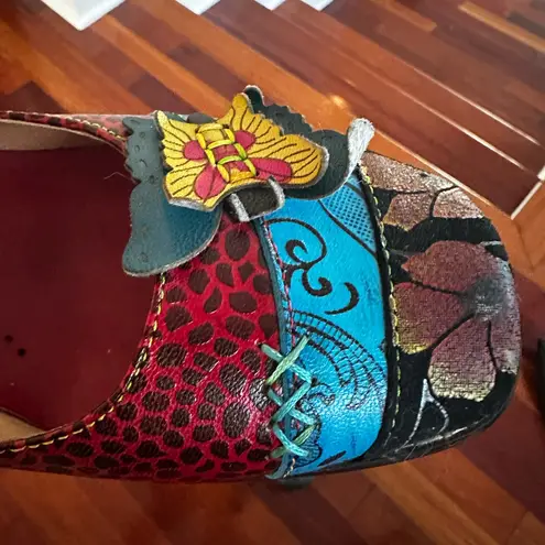 Obiono Handpainted Colorful Women's Shoes Butterfly Floral Indie Chunky Retro 38 Red Size 7.5