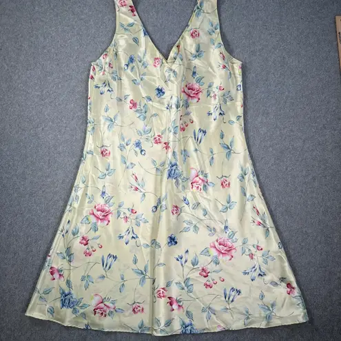 Intimate Essentials Vintage 90's Satin Slip Gown Women's Medium Yellow Floral