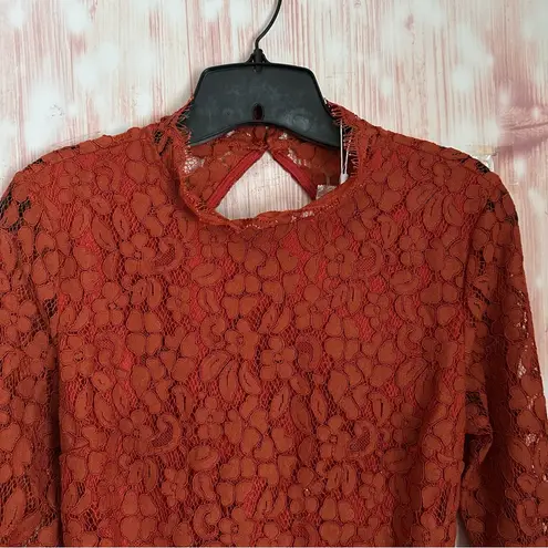 Endless Rose Rust Brown Lace Open Back Flare Sleeve Bodysuit Size XS