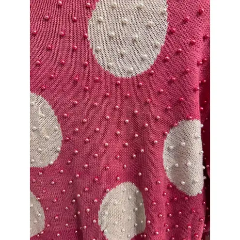 Joyce Pink Large Polka Dots Beaded Texture Kawaii Style Crew Neck Sweater Large