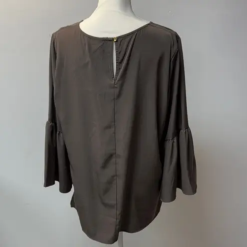 Bobeau Brown Crew Neck Bell Sleeve Blouse XL Business Lightweight split sides