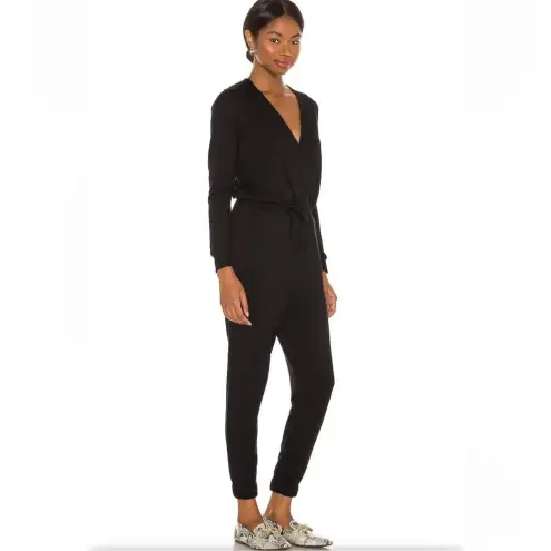 Beyond Yoga Black Overlapping Long Sleeve Fleece Jumpsuit Large