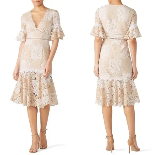 Saylor Ivory Maggy Floral Lace V-Neck Sheath Midi Dress Women's XS