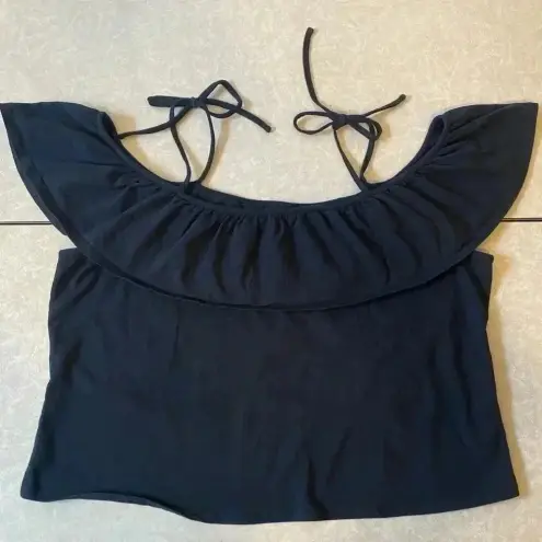 Who What Wear  Black‎ Off Shoulder Ruffle Shoulder Ties Tank Top Size XXL