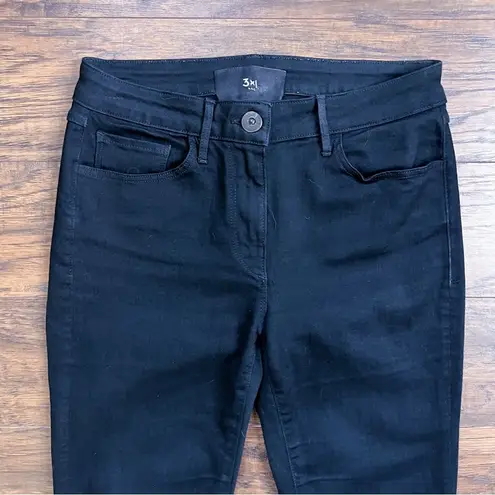 3x1 • Baby Boot cropped flare jeans Black Tear raw hem mid rise stretch denim