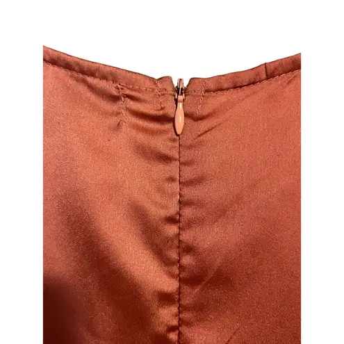 36.5 36 Point 5 Romper Womens S Pink Brown Short Bell Sleeve Tie Waist Zip Satin