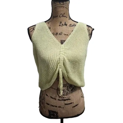 She + Sky Womens Knit Top Size S Light Green Ruched Drawstring Crop Y2K