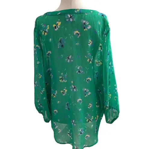 st. john's bay  Women Size XL Green Floral Blouse Balloon Sleeve (31-374)