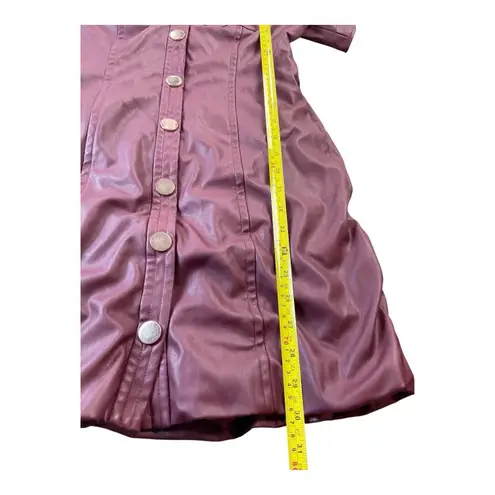 TOCCIN Burgundy Faux Leather Short Sleeve Dress Snap Front Mini Vegan Sz 2 Red
