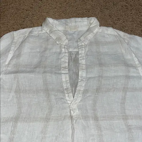 CP Shades Teton Linen Tunic Dress Patch Pockets Long Sleeve V Neckline White S