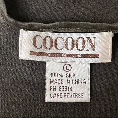 Vintage COCOON Chocolate Brown Silk Satin Blouse Normcore Forest Granola Girl L Size L