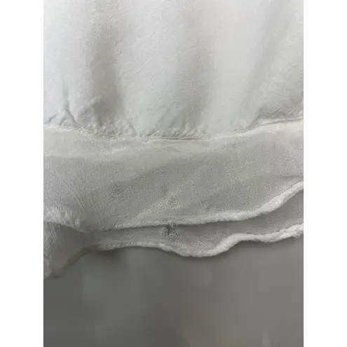 L Pogee Tank Top Womens L XL White Embroidered Floral Ruffle Hem Rayon