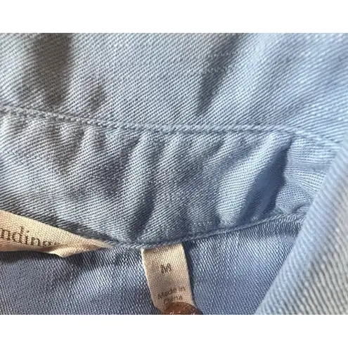 Soft Surroundings Tencel Chambray Tunic Top Blue Button Front Roll Tab Sleeve M