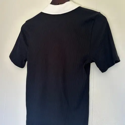 J.Crew NWT  Vintage Rib Polo Tee Shirt Black Ivory Top BY419 Medium