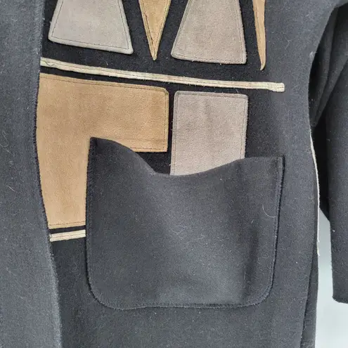 Vintage Osgood Smük Jacket Womens OS Black Felted Wool Beige Suede Sun Coat 80s Size undefined