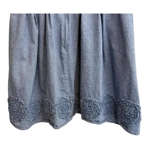 Chic Strapless Denim Dress with Embroidered Hem Size Large Summer Beach Blue