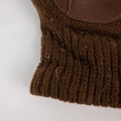 Aris Vintage Brown Knit Fabric Vinyl Patch Gloves Womens One Size