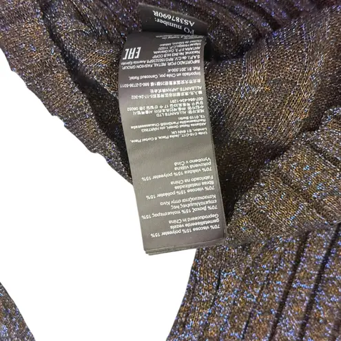 AllSaints Patrice Ribbed Knit Sheer Top Size XS Sparkly Metallic Blue Mock Neck