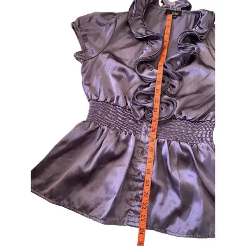 A Byer Satin Ruffle Blouse Metallic Formal Wedding Office Coquette Pinup