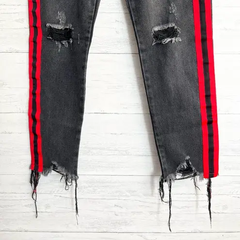 Brooklyn Karma  Distressed Red Racing Stripe Jeans