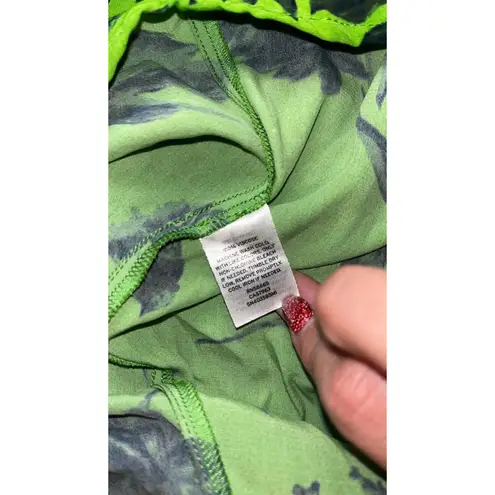 Something Navy Green Black Floral Long Sleeve Midi Dress Tie Waist Pockets S