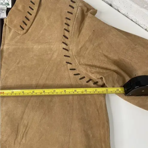 VTG Leather Tan Safari Elephant Animal Boho Jacket Coat Nature quaker factory M Size M