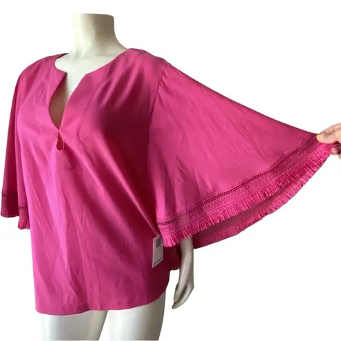 Trina Turk  Pink Carryon Top Raspberry Sorbet Batwing Fringe
