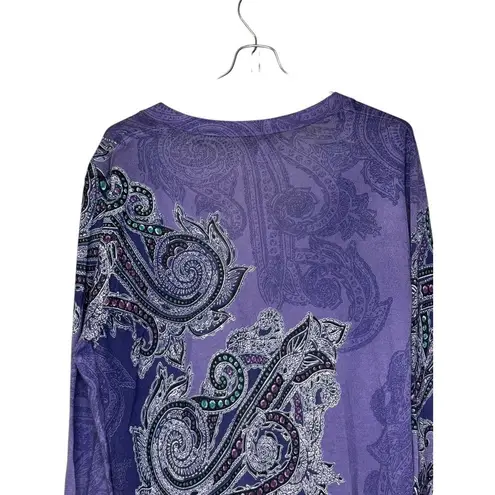 Chico's  Women's Sweater Paisley Thin Knit Gem Beaded Long‎ Cardigan Purple Sz. 1