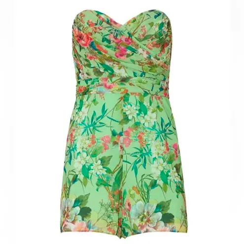 Jay Godfrey Lydia Green Floral Strapless Romper Pantsuit Retail $325 Size 12