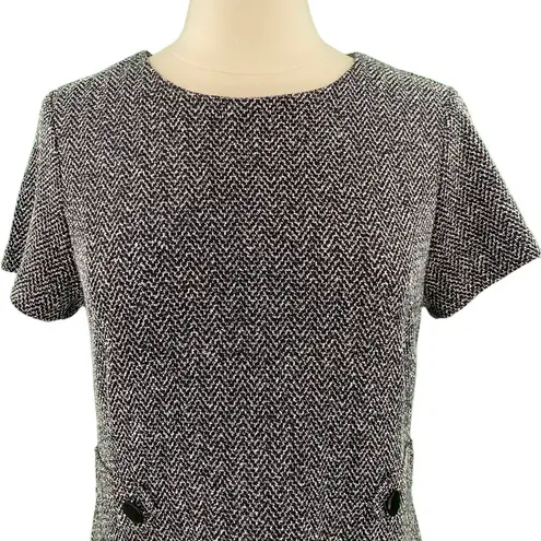 Tahari Black And Gray Boucle Tweed Short Sleeve Sheath Dress