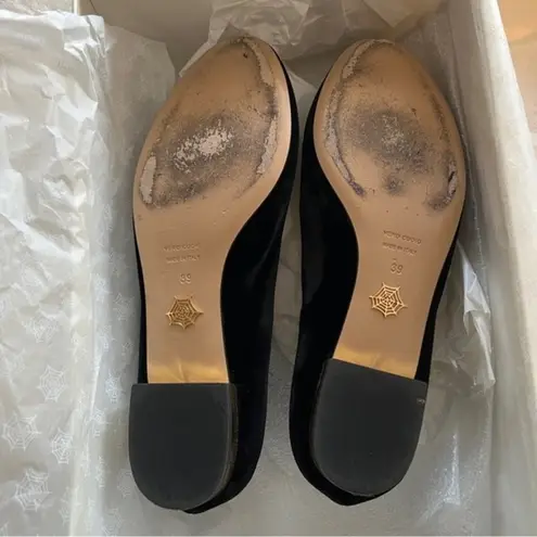 Charlotte Olympia Vintage Kitty Velvet Cat-Embroidered Flat, Black/Gold