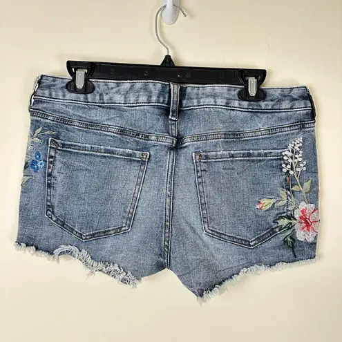 EXPRESS  Relaxed Low Rise Embroidered Floral Denim Shorts Size 8