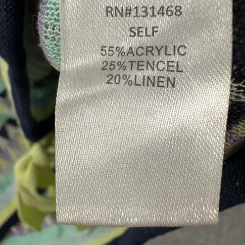 Fate Short Sleeve Tie Waist Knit Top Women's Medium Blue Green Stripe Linen Blen