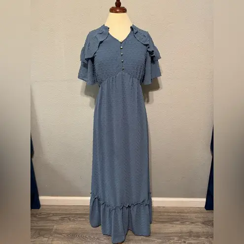 Orange Creek Women Homestead Dreamy Vintage Blue Ruffled Tiered Sundress Size S