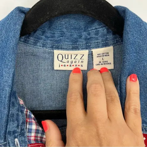 American Vintage Vintage Quizz Cotton Plaid Quilted Patchwork Americana Red White Blue Star Large