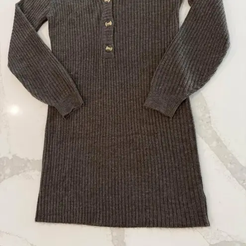 Prómesa Promesa Ribbed VNeck Henley PuffSleeve Sweater Bodycon Dress Womens Small Brown