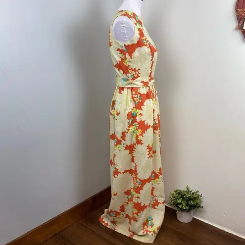 70s Vintage Homemade Boho Floral High Neck A Line Maxi Dress Small Yellow