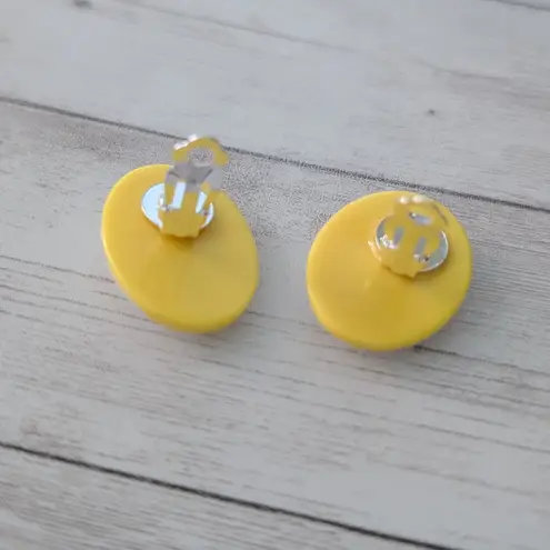 Vintage Clip On Earrings Retro Easter Egg Large Statement Earrings Yellow