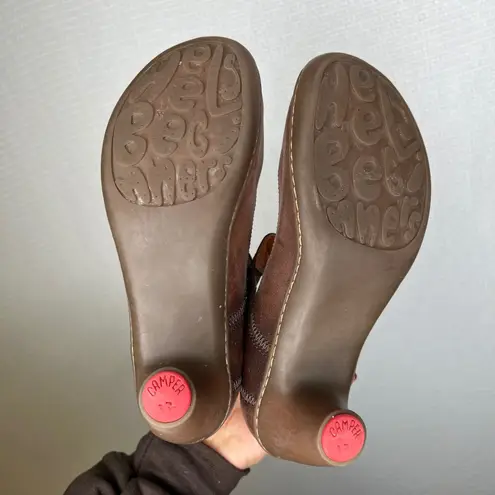 Camper Brown Leather Mary Jane Heels Shoes EU 37 Unique Style Casual Size 7