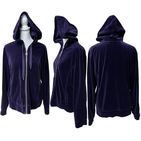 Ralph Lauren Lauren  Purple Velvet Long Sleeve Zip Front Hoodie Size Large