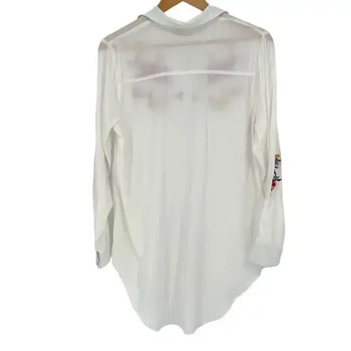 Forgotten Grace Women's Embroidered Floral Button-Up Tunic Shirt White Small
