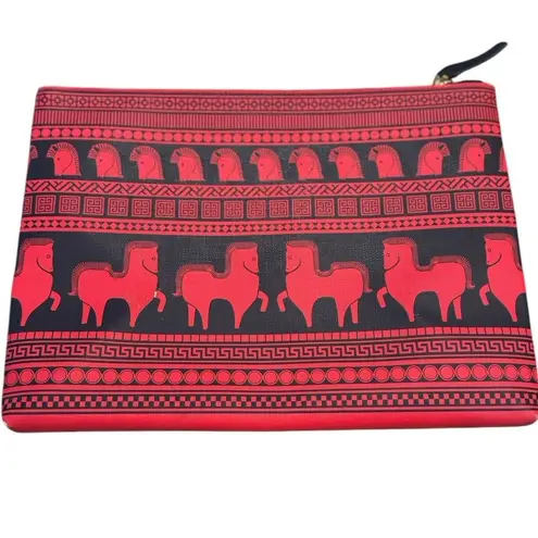 Jonathan Adler Equestrian Horse Southwestern Black Red Large Clutch Purse Bag Red