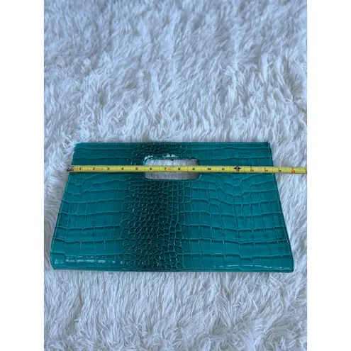 Emerald Green Crocodile Embossed oversized Clutch Bag Handbag Structured